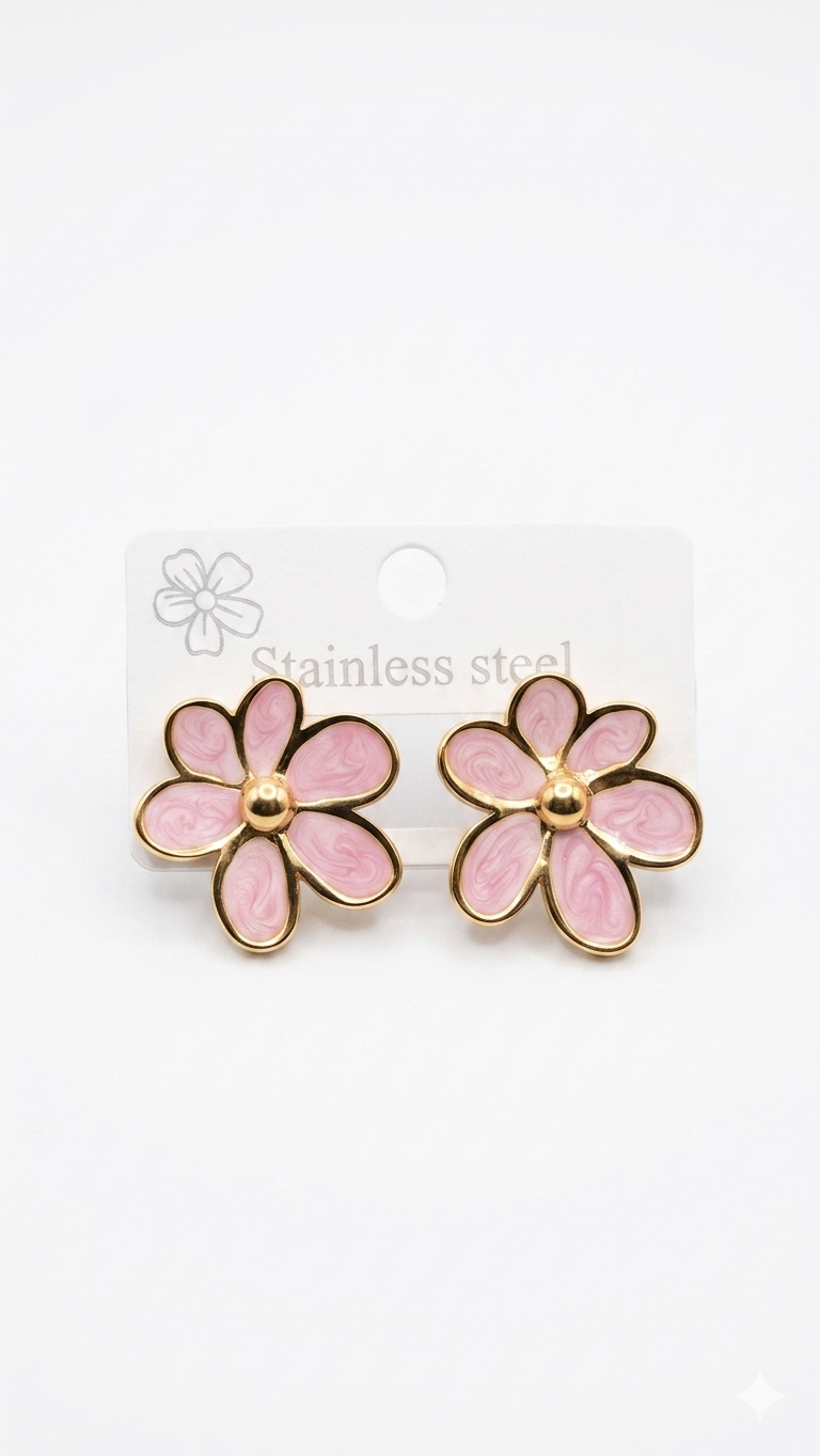 Pink flowers earrings